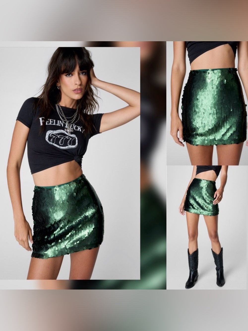 💚 🆕 Nasty Gal Emerald Green Sequin Disc Miniskirt | Size 6 | Party-Ready!